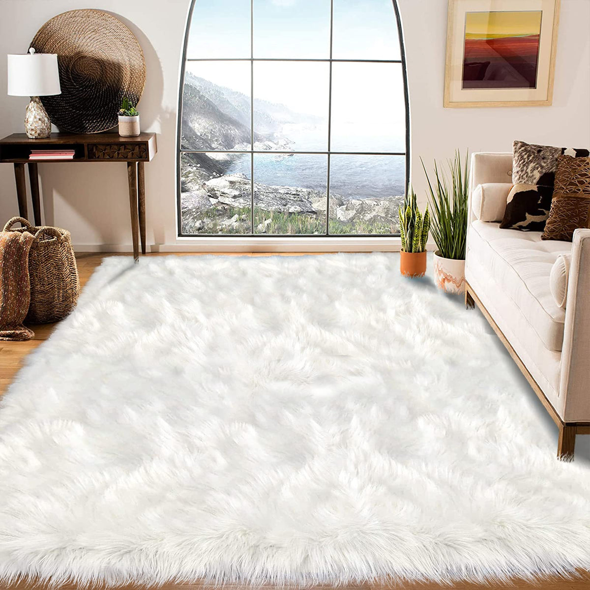 Latepis White Faux Fur Sheepskin Rug 4x6 for Living Room, Fuzzy Rugs Fluffy Washable Rug for Bedroom, Playroom, Luxury Room Decor, Rectangle