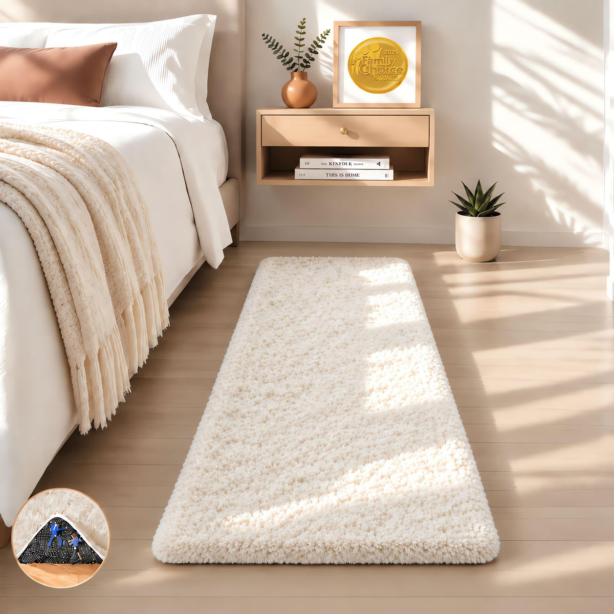 Ophanie Area Rugs for Bedroom, Christmas Upgrade Non-Slip Ivory Fluffy Soft Shag Living Room Carpet, Indoor Floor 4x6 Fuzzy Shaggy Plush Nursery Rug for Kids Dorm Decor with Over 99 pcs Pile fibers