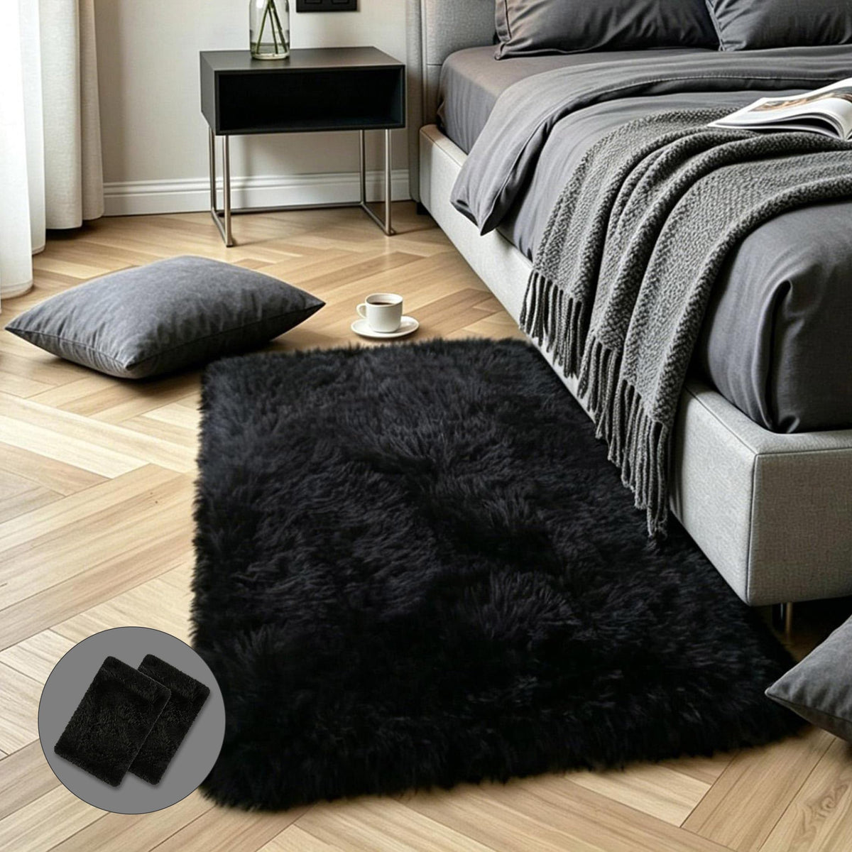 4x6 Light Grey Fluffy Shag Rug for Bedroom, Plush Washable Carpet