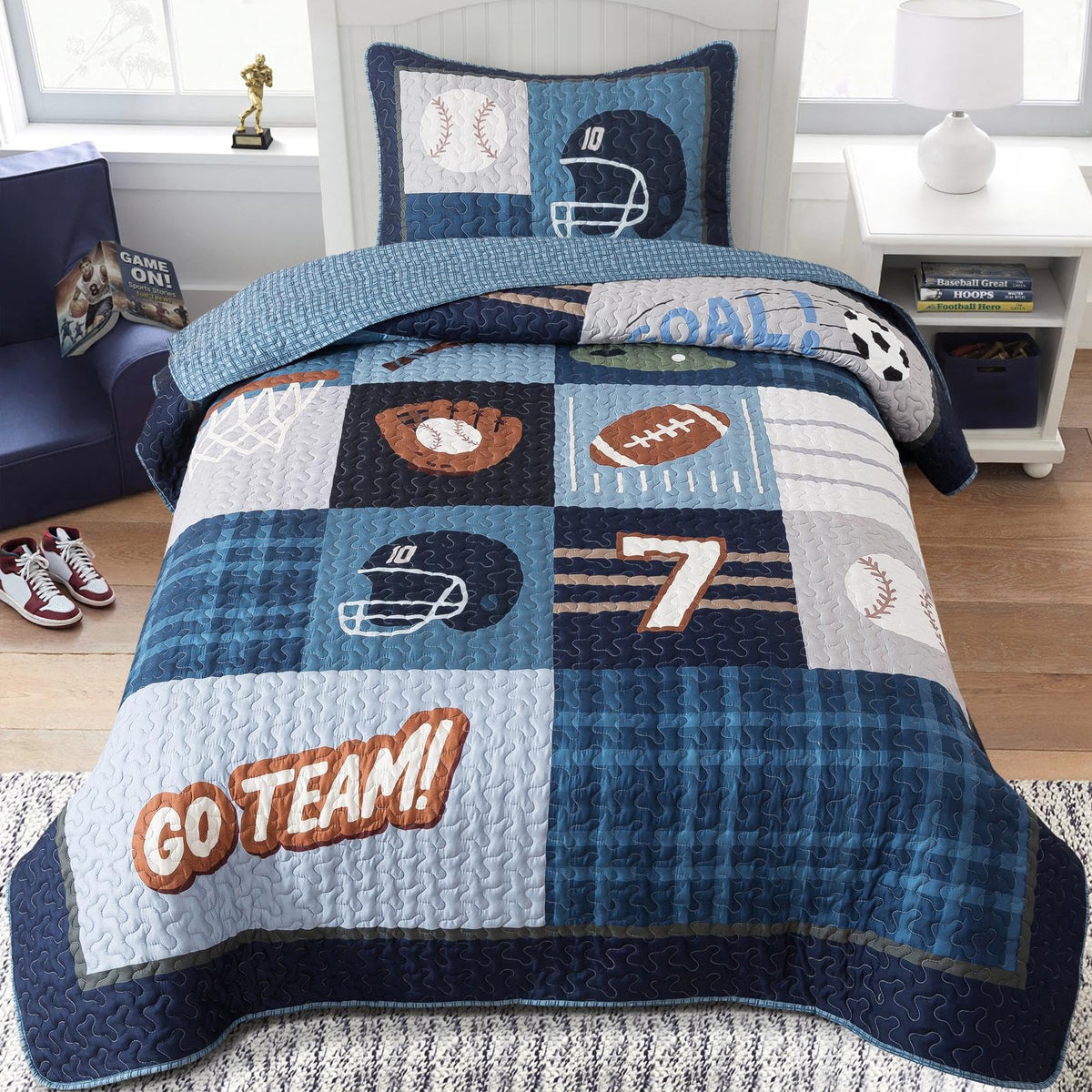 Soul & Lane - Dinosaur Quilt Set, Kids Dino Bedding, Twin with 1 Sham