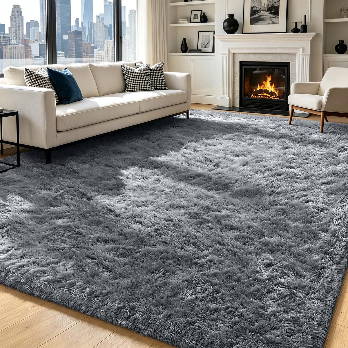 4x6 Beige Rug for Bedroom, Fluffy Shag Area Rug Small Rug Bedroom Carpet