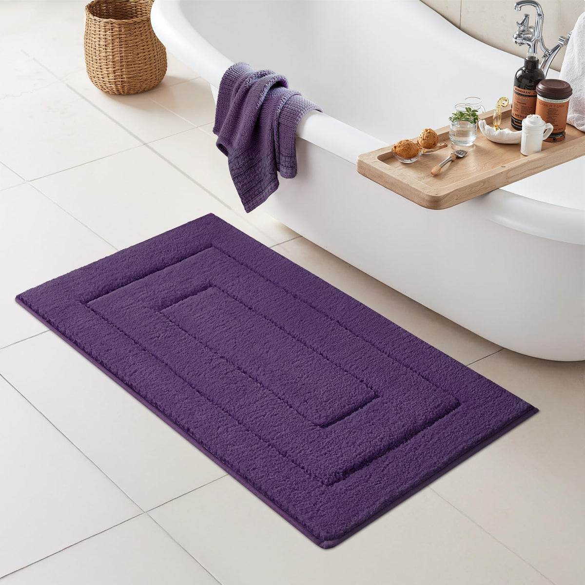 GRANNY SAYS Gray Bathroom Rug 16" x 24", Non-Slip Microfiber Bath Mat