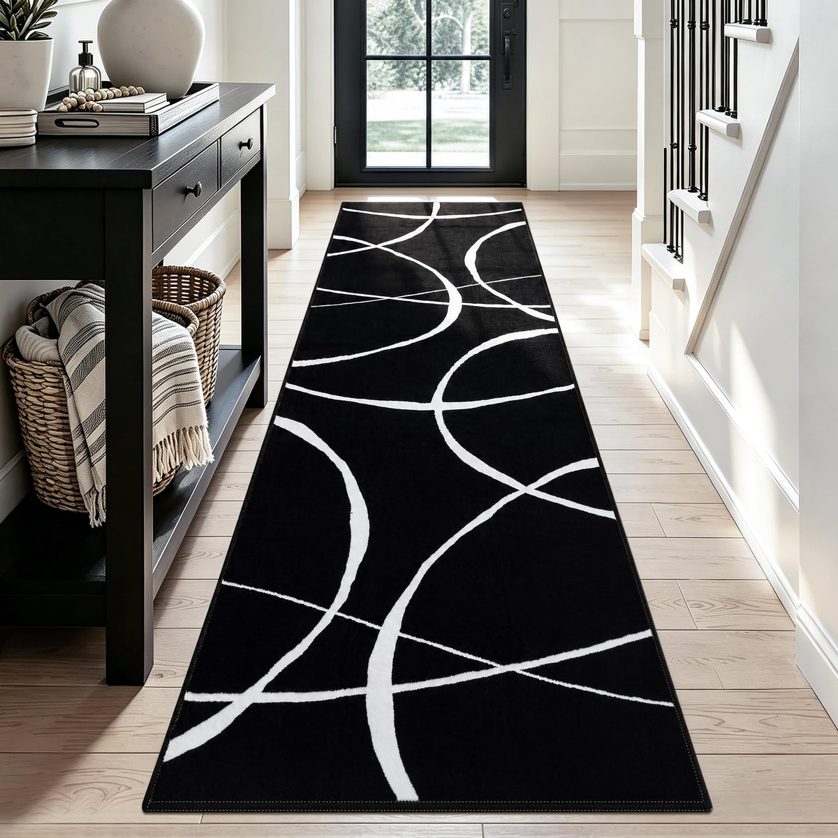YIHOUSE 6x9 Washable Modern Abstract Black White Area Rug