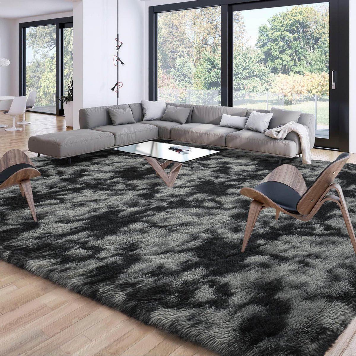 Merelax Soft Area Rug for Livingroom Bedroom, Machine Washable 4x6 Black Rugs Fluffy Shaggy Bedside Rug, Non Slip Indoor Carpet for Nursery Kids Room Home Decor Aesthetic