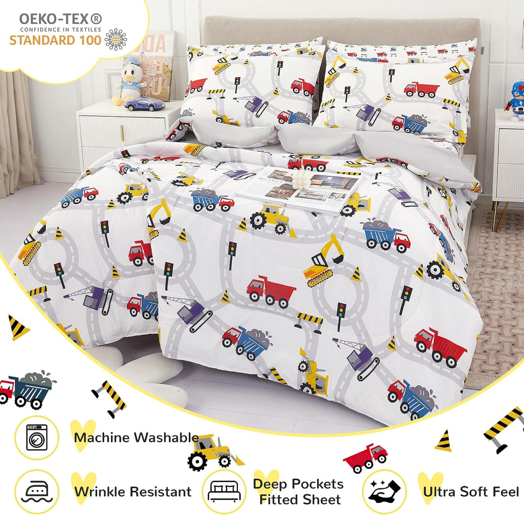 Viviland Kids Twin Bedding Sets, Boys Comforter, White Car