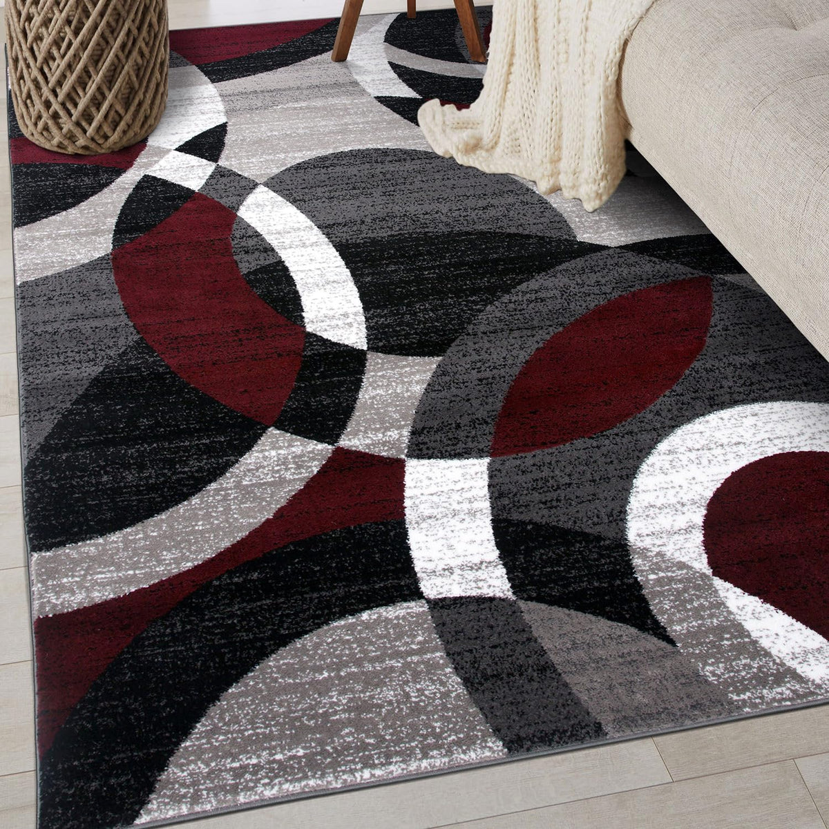 Rugshop Overlapping Circles Modern Geometric Area Rug Red 7'10" x 10'2"