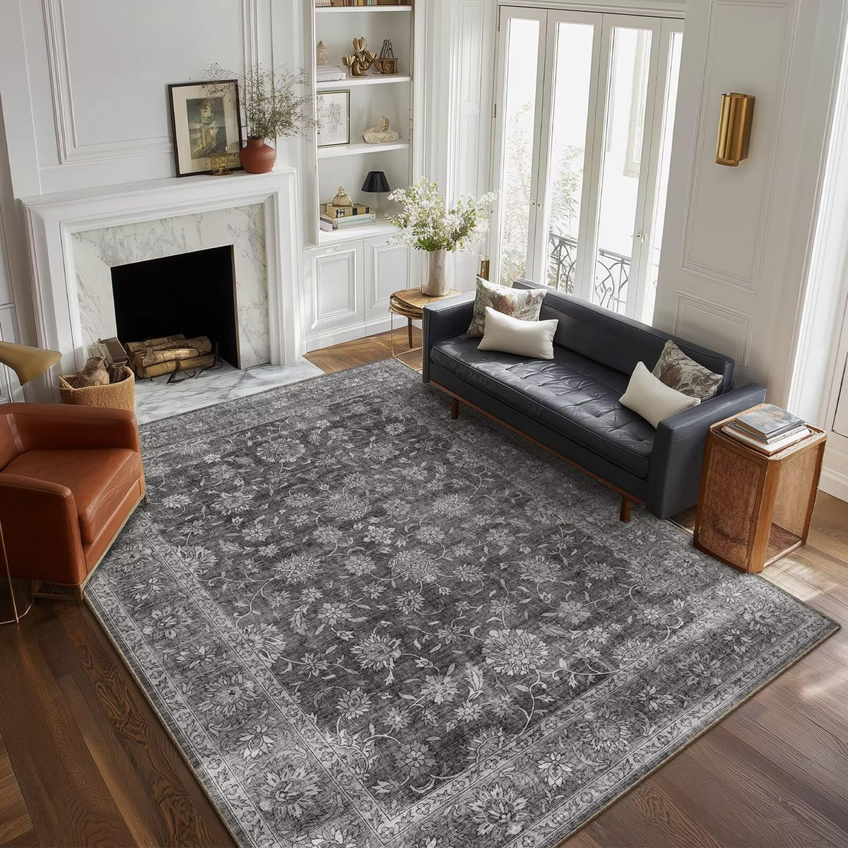 Washable 10x14 Area Rugs for Living Room, Ivory/Sage Gold