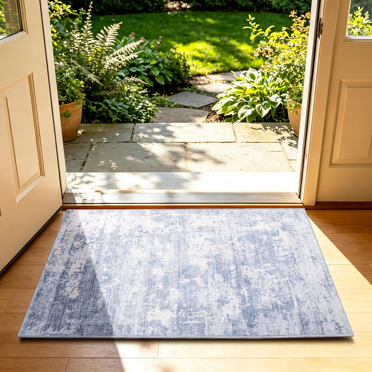5x7 Area Rugs Living Room Rug Abstract Washable Rug Non-Slip Soft Low Pile Indoor Floor Stain Resistant Thin Carpet for Bedroom Dining Room Home Office Farmhouse Nursery - Light Gray & Cream 5' x 7'