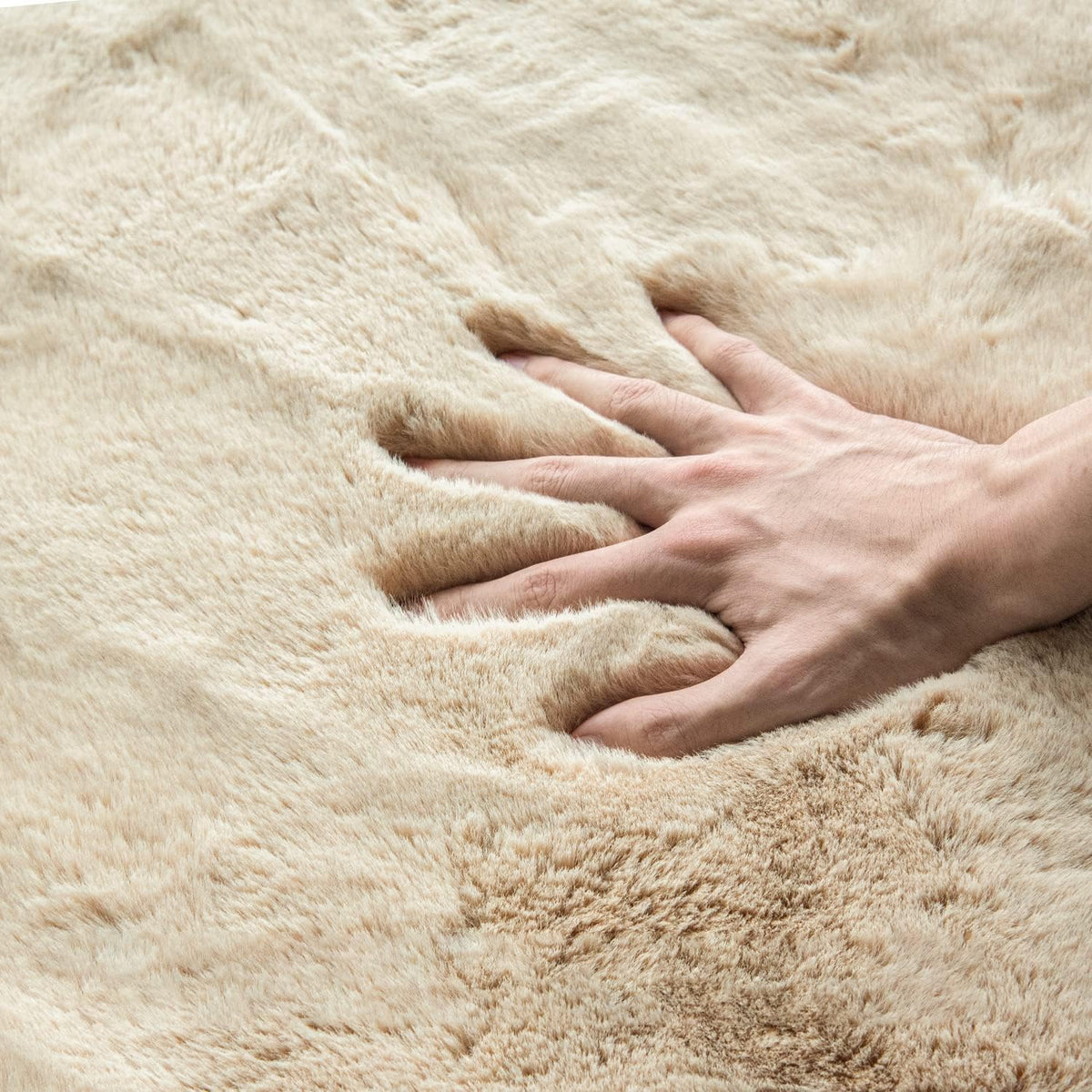 ORINOVA Beige Faux Sheepskin Rabbit Fur Shaggy Rugs for Bedroom Small Shag Washable Fluffy Fur Rug for Living Room Rug 2x3 Nursery Rectange Rugs