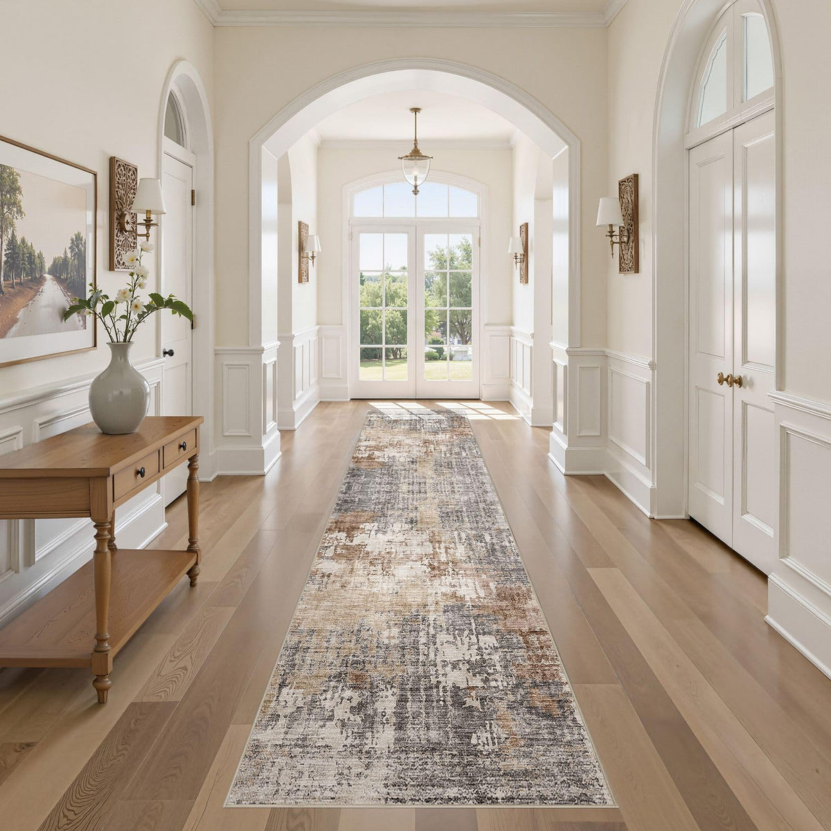 DMOYEST Area Rug Living Room Rugs 5x7 Washable Abstract Beige Blue Carpet
