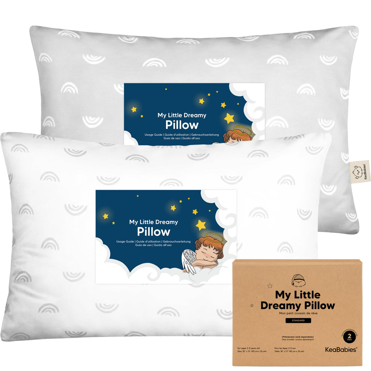 KeaBabies 2pk Toddler Pillows 2 Year Old to 5,14x20 Kids Pillow(Soft White)