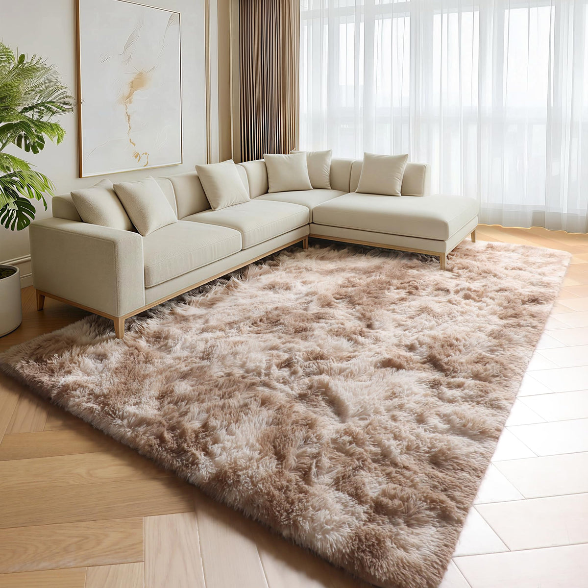 Area Rugs for Bedroom Living Room, 4x6 Fluffy Grey and Black Geometric Rug