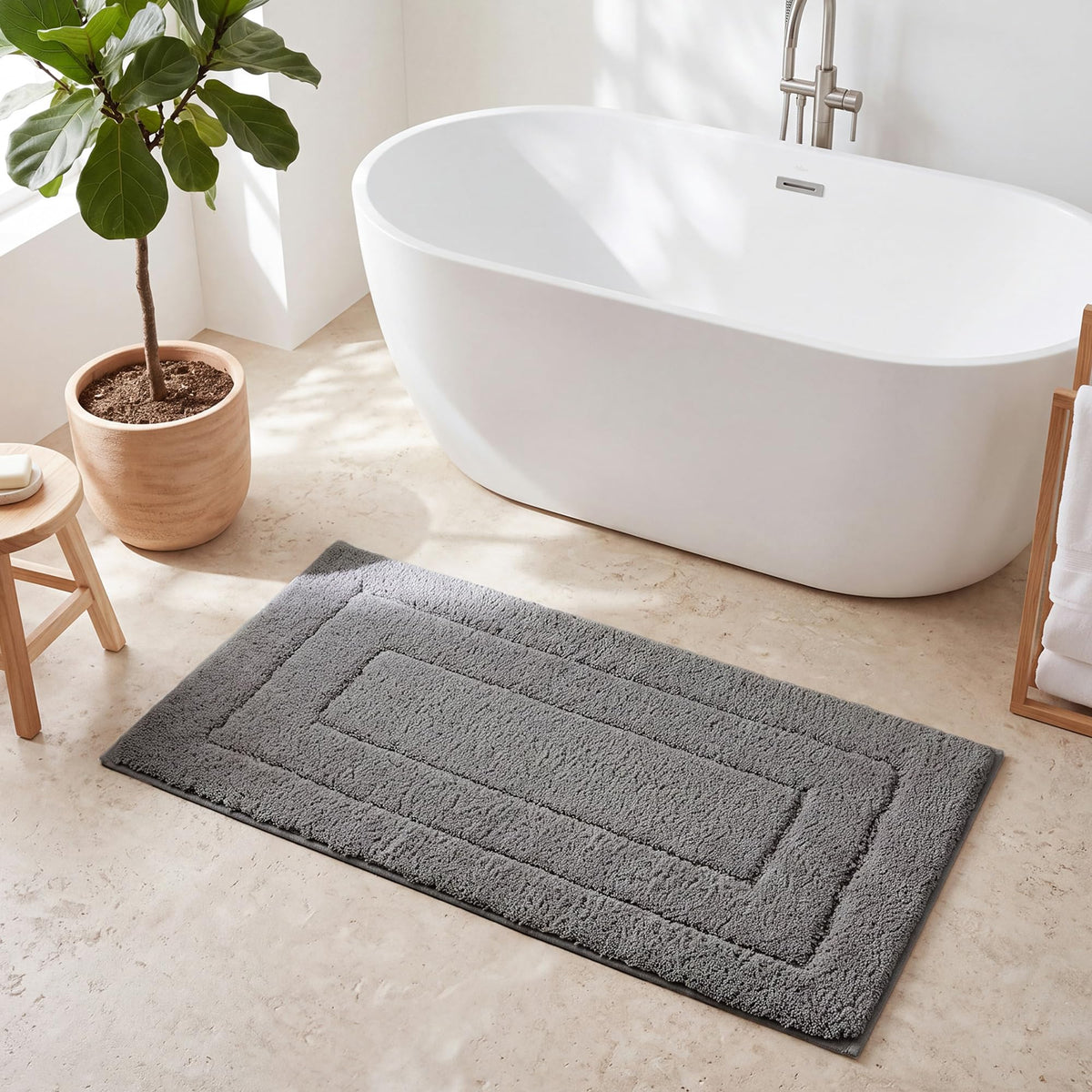 GRANNY SAYS Gray Bathroom Rug 16" x 24", Non-Slip Microfiber Bath Mat