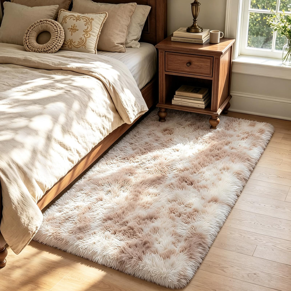 4x6 Beige Rug for Bedroom, Fluffy Shag Area Rug Small Rug Bedroom Carpet