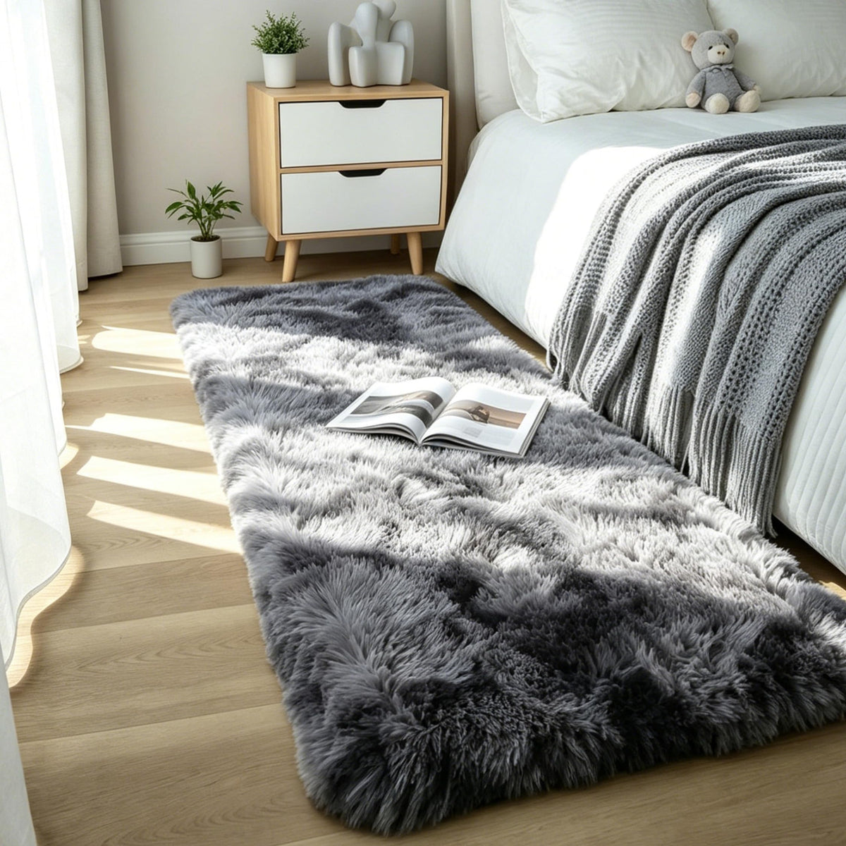 4x6 Light Grey Fluffy Shag Rug for Bedroom, Plush Washable Carpet