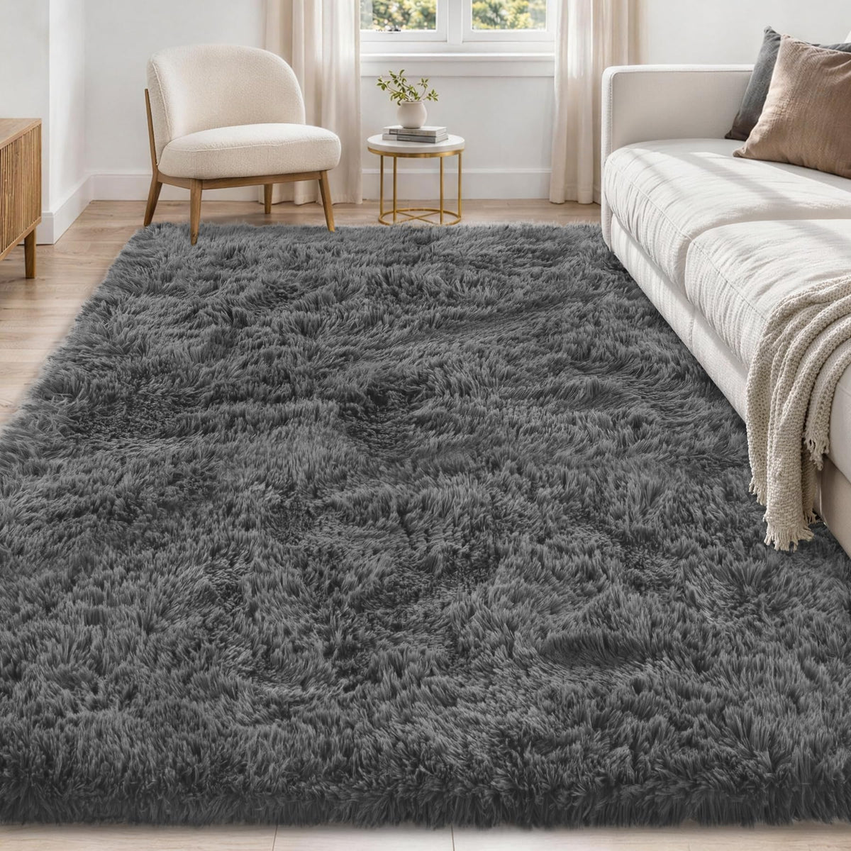 Tosuoka 4x6 Area Rugs for Bedroom, Soft Fluffy Shag Thick Black Rug
