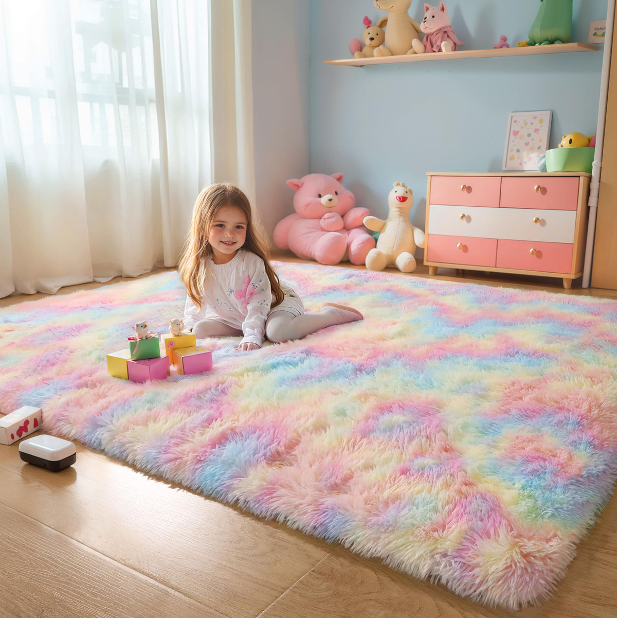 4x6 Light Grey Fluffy Shag Rug for Bedroom, Plush Washable Carpet