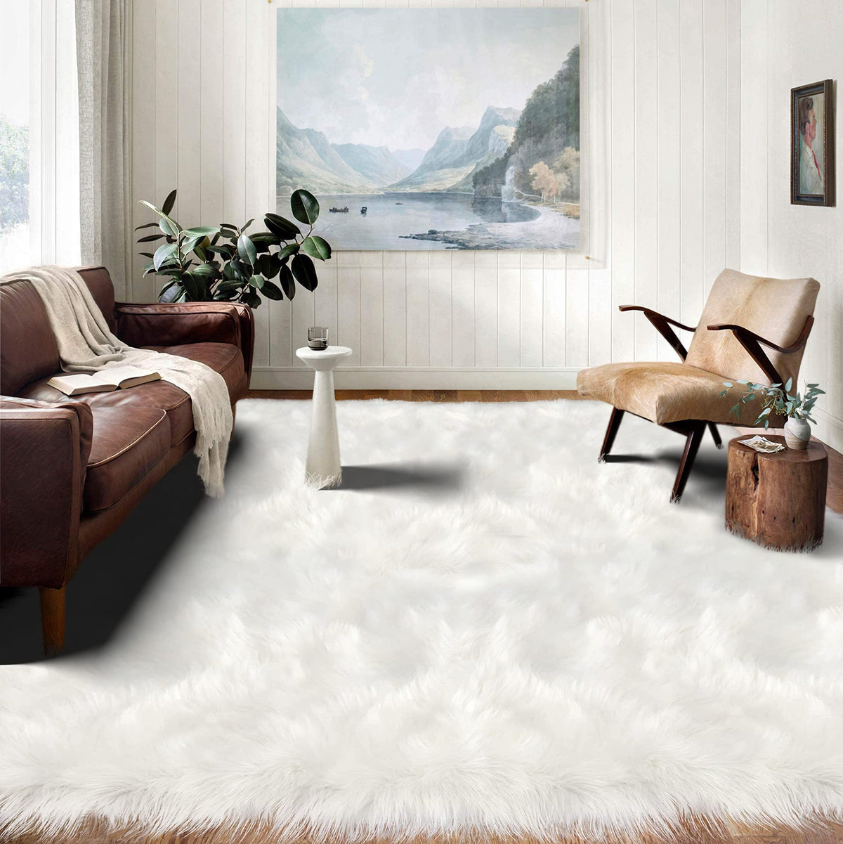 Latepis White Faux Fur Sheepskin Rug 4x6 for Living Room, Fuzzy Rugs Fluffy Washable Rug for Bedroom, Playroom, Luxury Room Decor, Rectangle