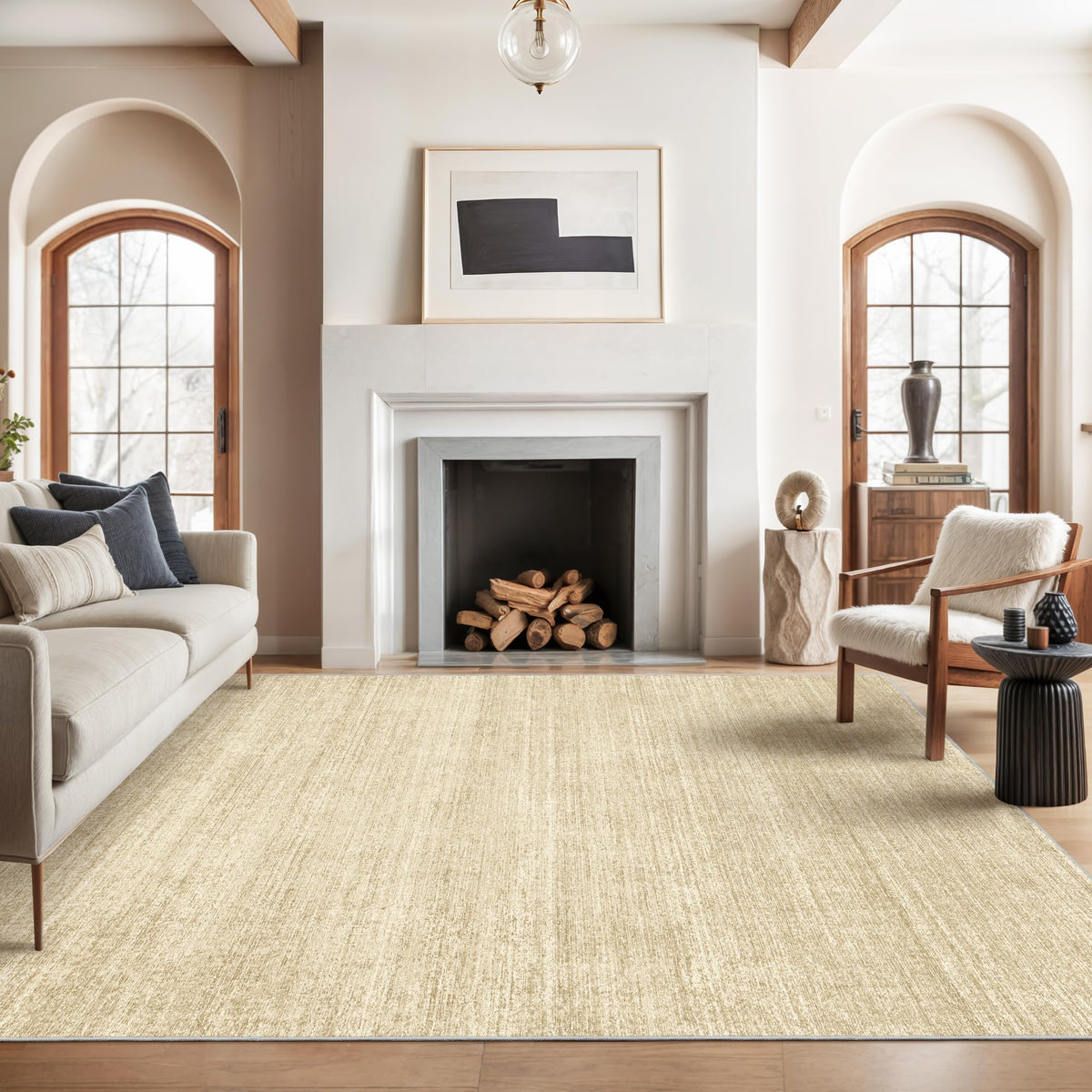 Valenrug Beige 8x10 Area Rugs for Living Room, Large Washable Rug Non Slip