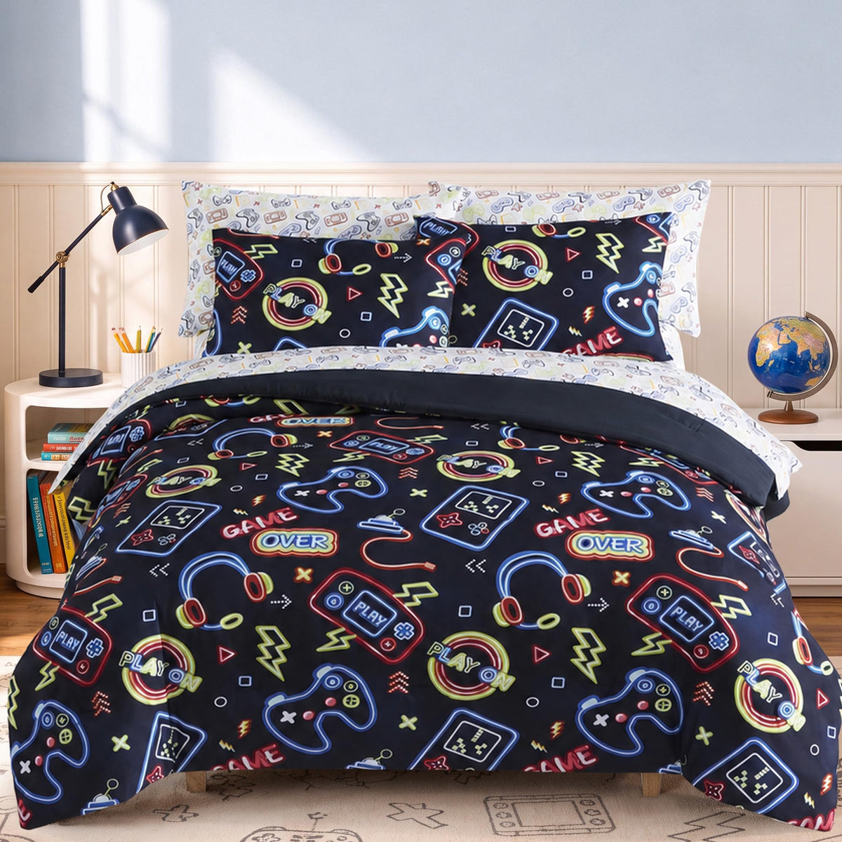 Boys Queen Size Bedding Set - 7 Pieces Space Kids Queen Comforter Set