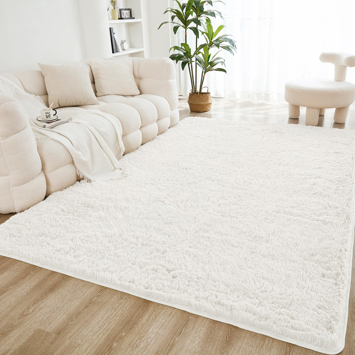 Litanika 4x6 Shag Area Rug for Bedroom, Tie-Dyed Beige Plush Rug