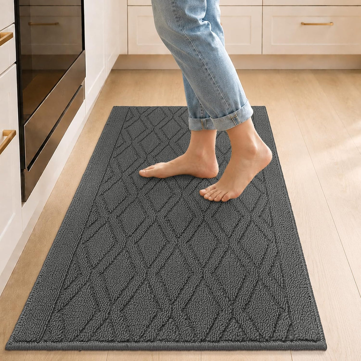 COSY HOMEER 48x20Inch/30X20Inch Kitchen Rug Mats,Grey
