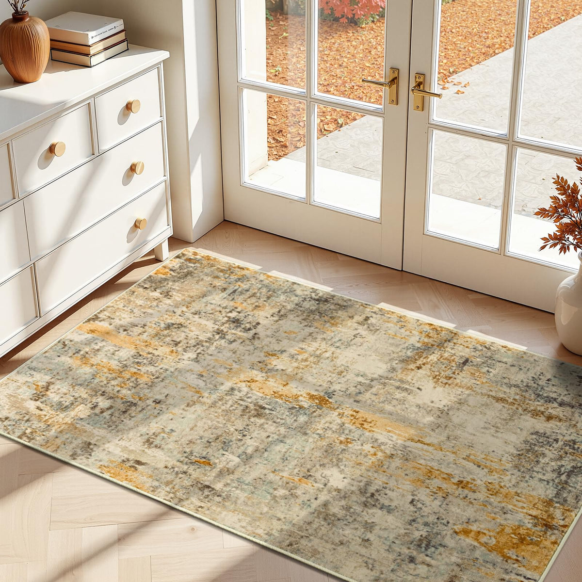Living Room Rug 5x7 Gray Area Rug Machine Washable Boho Rug Non Slip Abstract Vintage Indoor Large Rugs for Bedroom, Classroom, College Dorm, Farmhouse, Dining Room, Kids Playroom