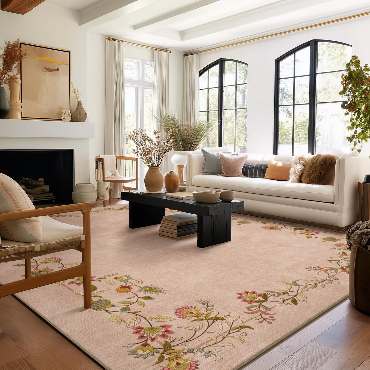 5x7 Area Rug for Living Room: Washable Bedroom Rug Non Slip Low Pile Carpet