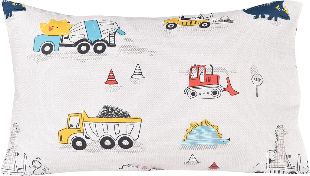 J-pinno Dinosaur Construction Work Digger Cars Vehicle Cute Cozy Fun Full Sheet Set for Kids Girls Children 100% Cotton Flat Sheet + Fitted Sheet + Piillowcase Bedding Set (Dinosaur, Full)