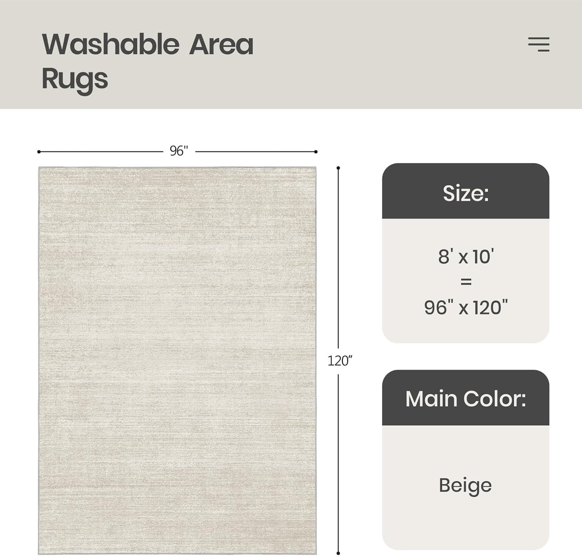 Valenrug Beige 8x10 Area Rugs for Living Room, Large Washable Rug Non Slip