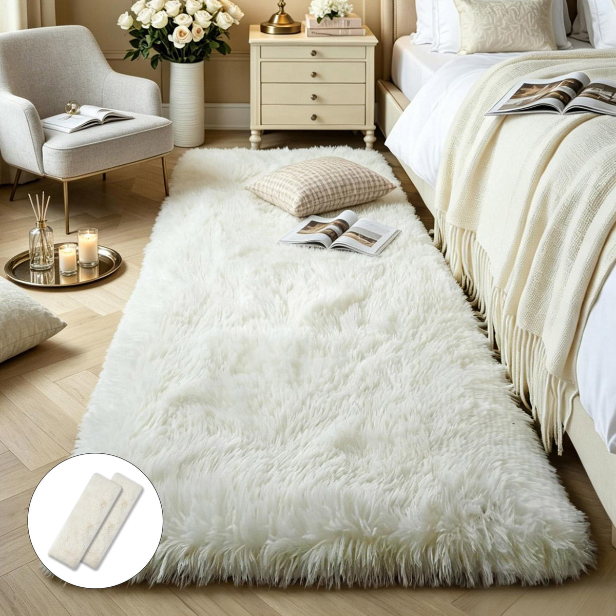 4x6 Light Grey Fluffy Shag Rug for Bedroom, Plush Washable Carpet