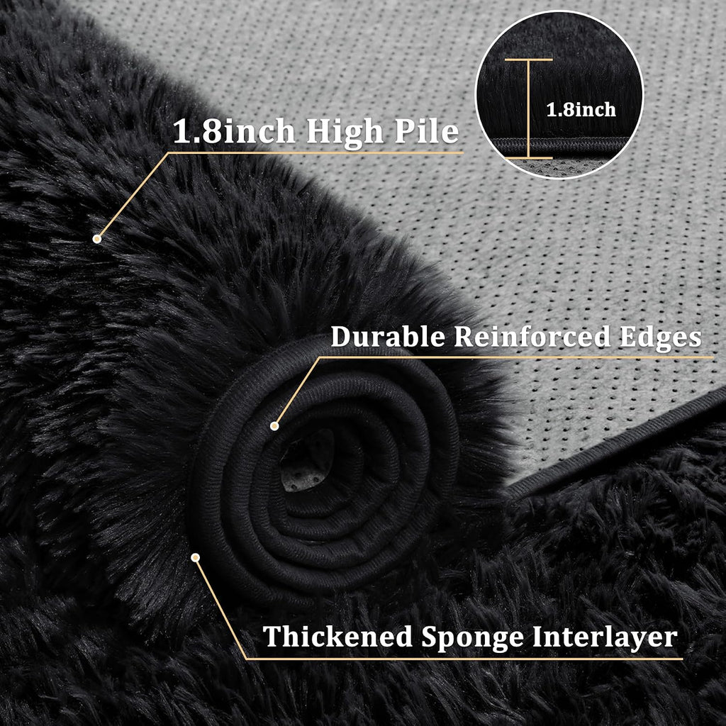 Tosuoka 4x6 Area Rugs for Bedroom, Soft Fluffy Shag Thick Black Rug