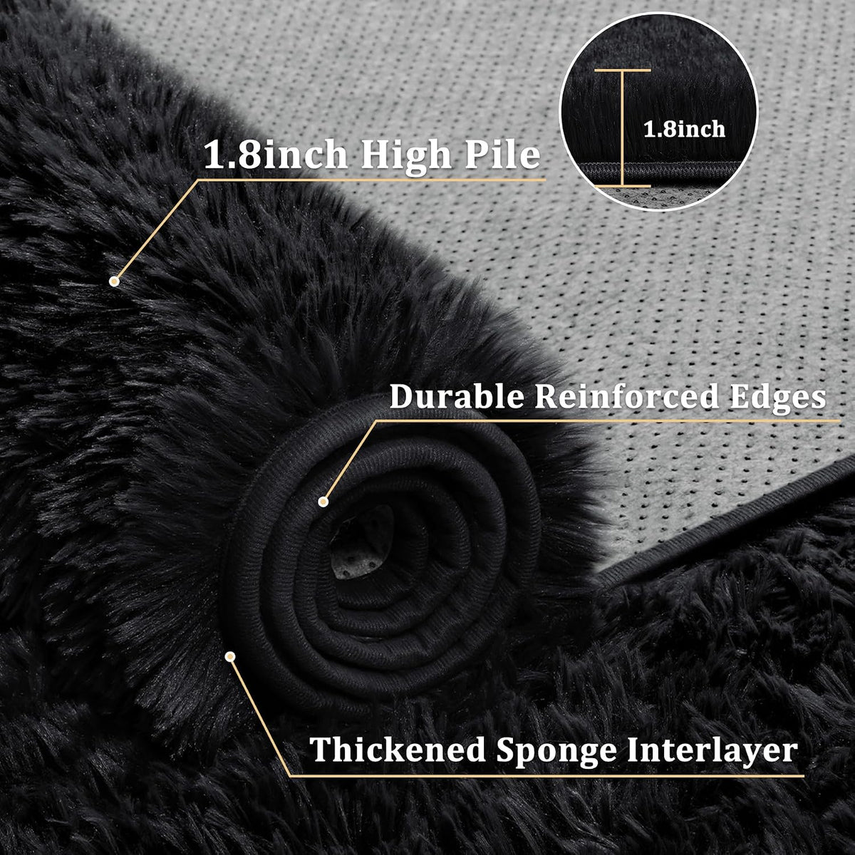 Tosuoka 4x6 Area Rugs for Bedroom, Soft Fluffy Shag Thick Black Rug