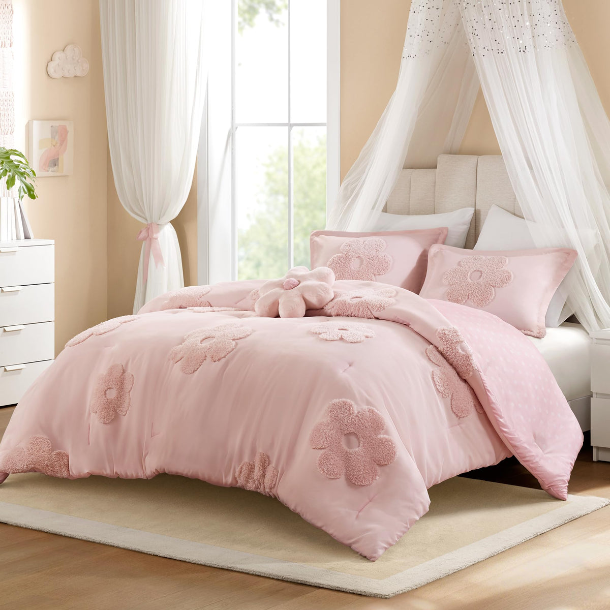 Intelligent Design Kids White Floral Queen Comforter Set for Girls, 4pc