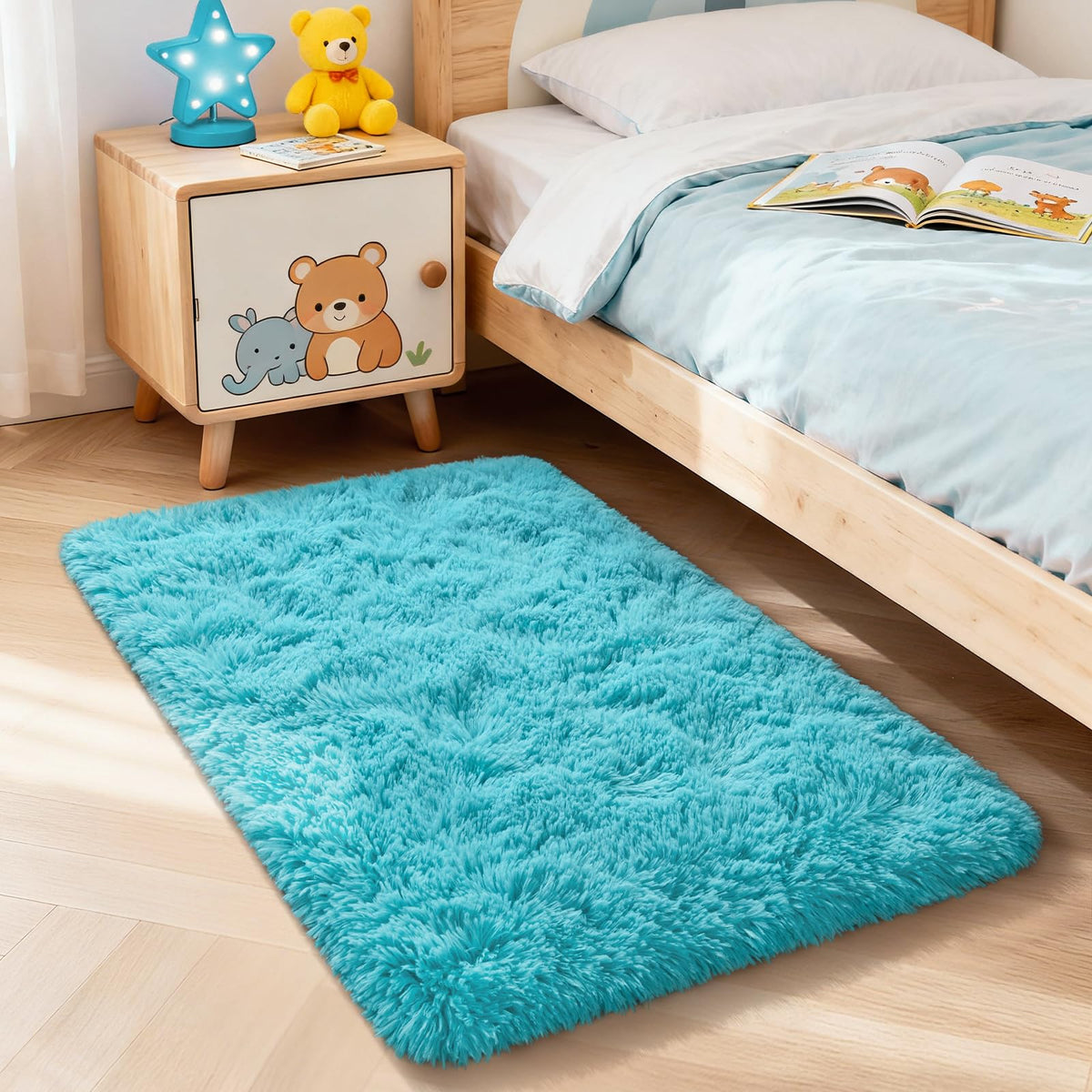 Merelax Soft Area Rug for Livingroom Bedroom, Machine Washable 4x6 Black Rugs Fluffy Shaggy Bedside Rug, Non Slip Indoor Carpet for Nursery Kids Room Home Decor Aesthetic