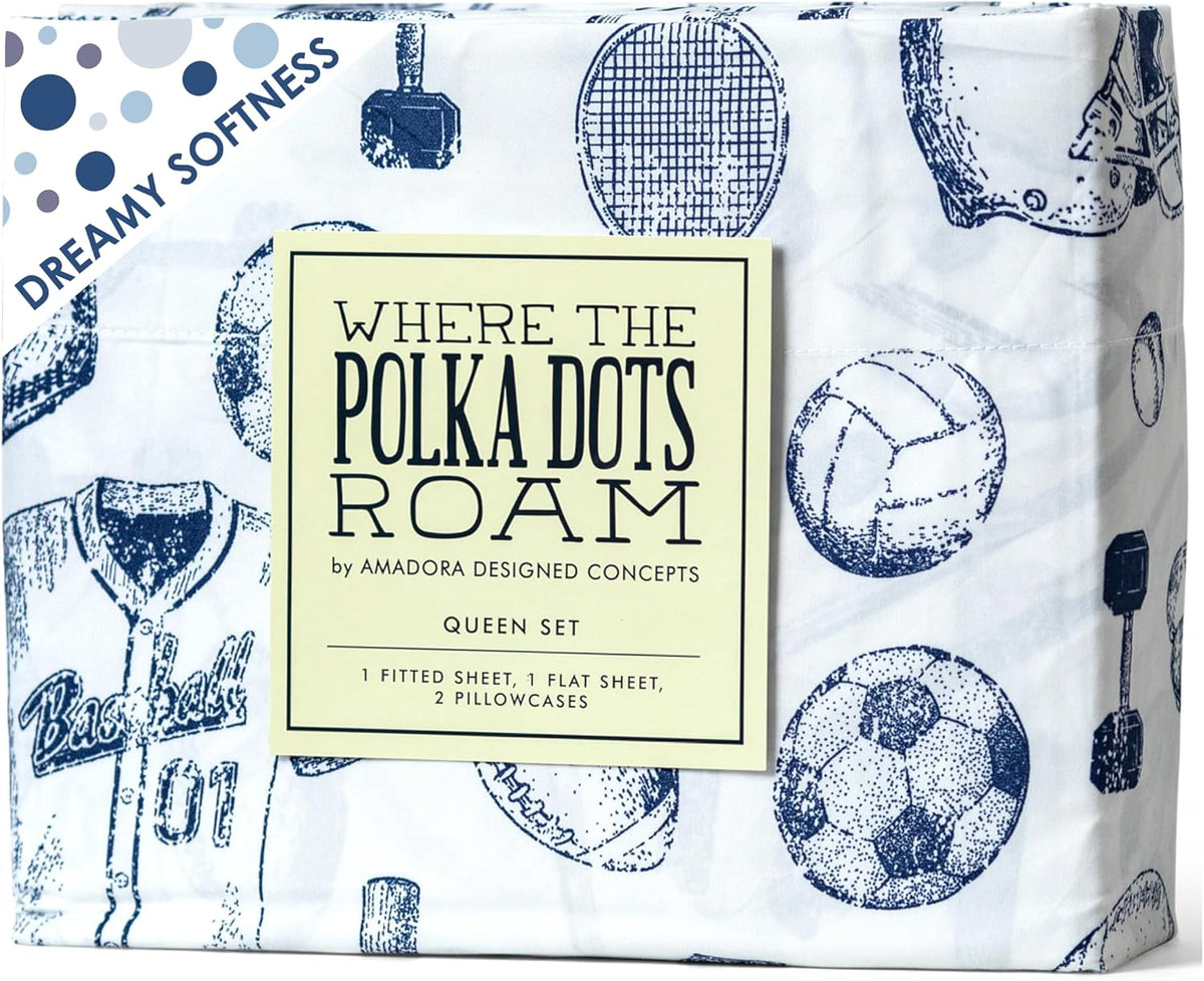 Kids Sports Bedding Set Full Size, Super Soft Baseball, Football, Soccer Themed Bedsheets for Teens and Children, Wrinkle Resistant Premium Flat and Fitted Sheets for Boys and Girls Sports Room Décor