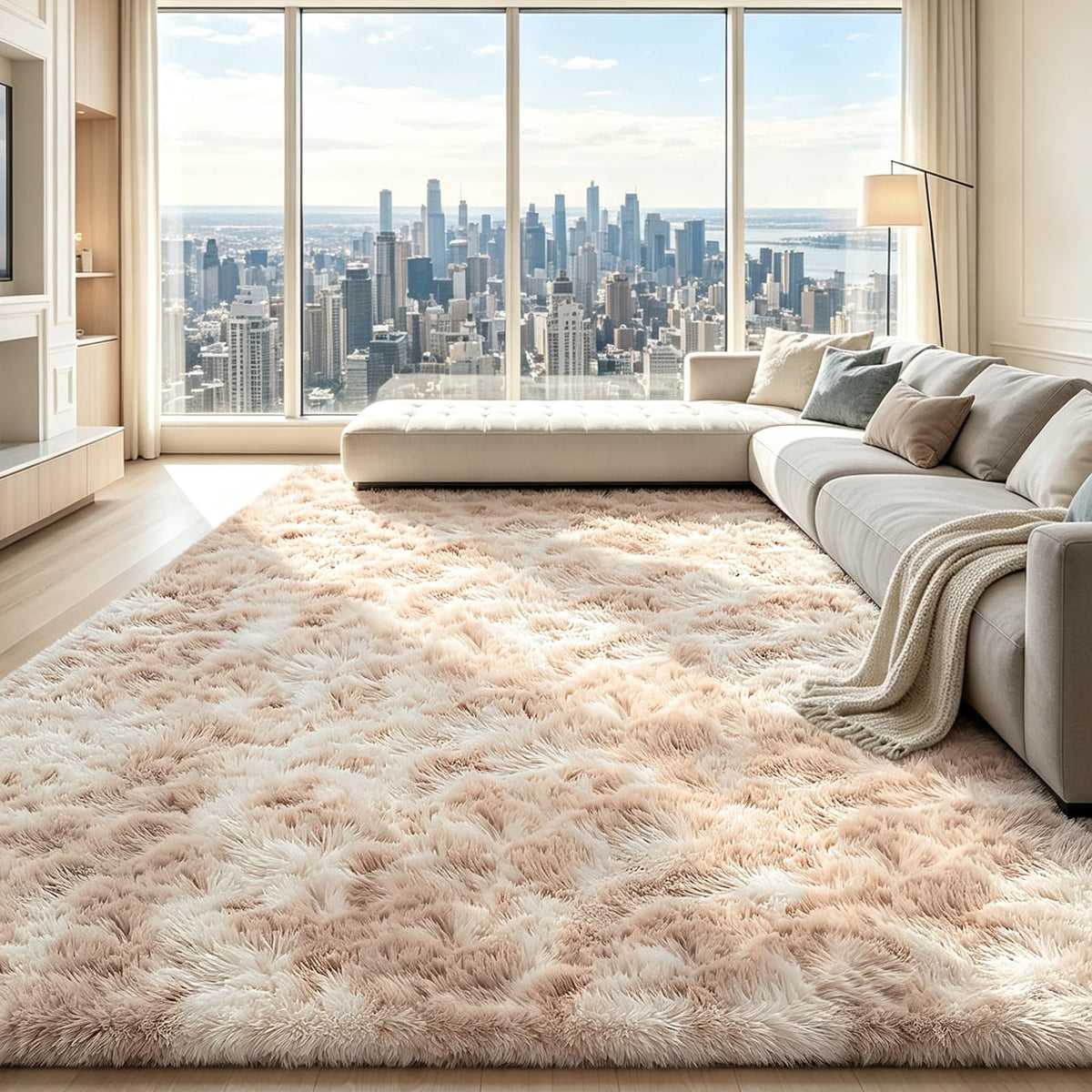 4x6 Beige Rug for Bedroom, Fluffy Shag Area Rug Small Rug Bedroom Carpet