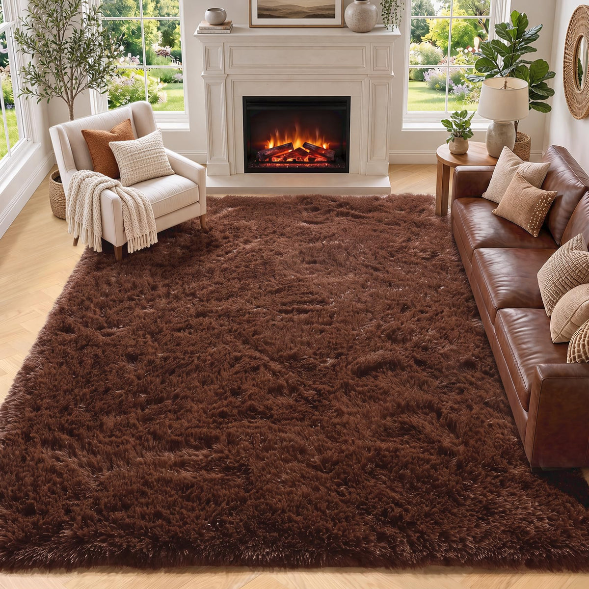 Area Rugs for Bedroom Living Room, 4x6 Fluffy Grey and Black Geometric Rug