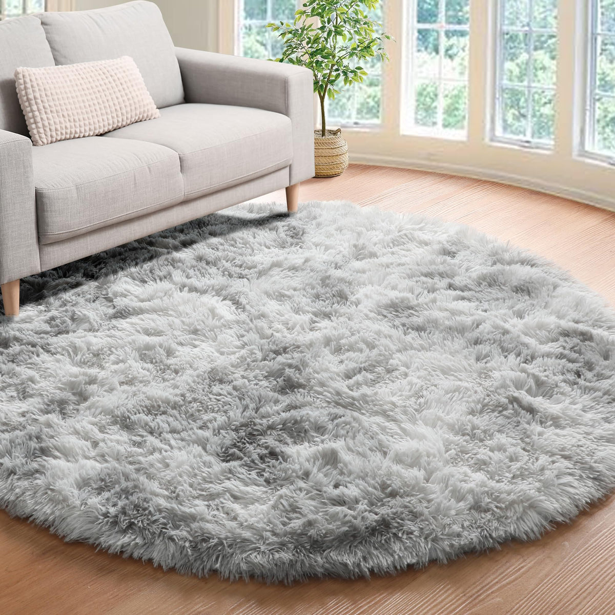 Area Rugs for Bedroom Living Room, 4x6 Fluffy Grey and Black Geometric Rug