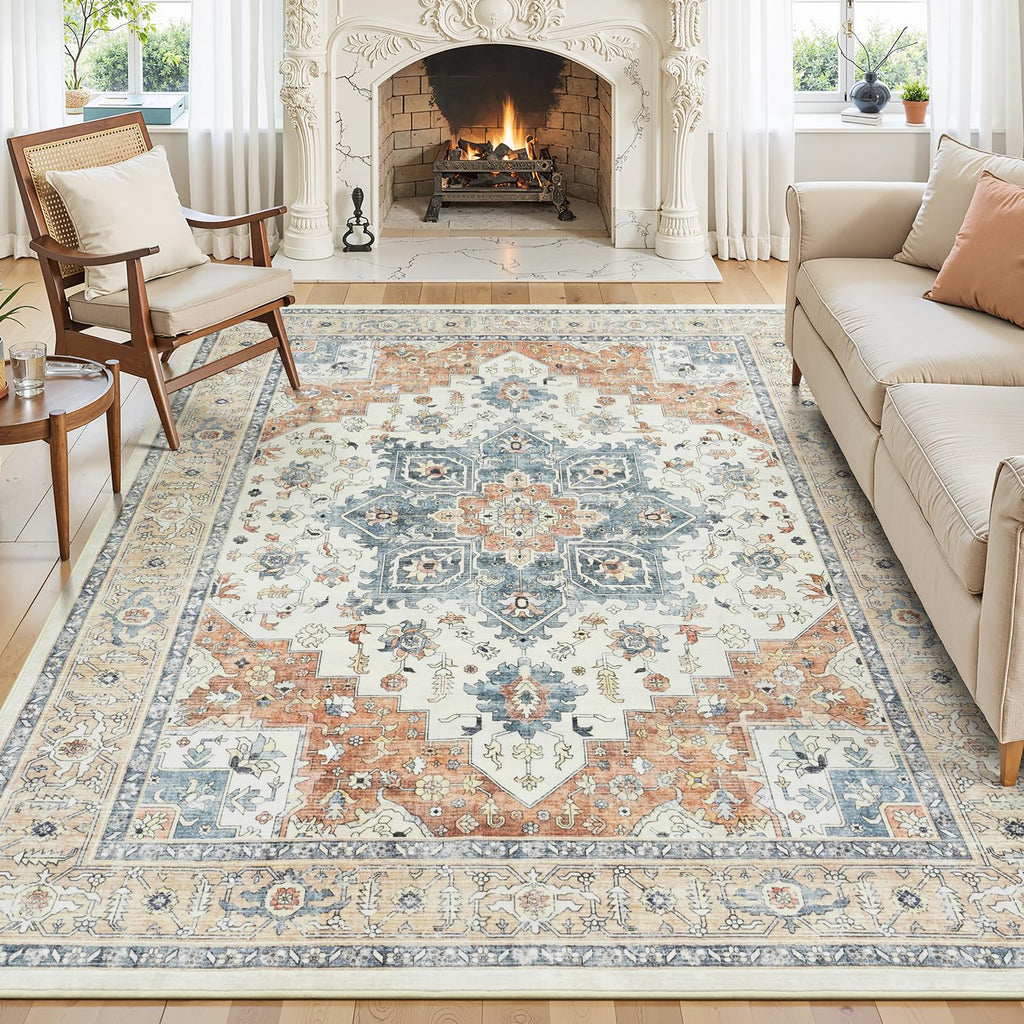 Sage Green 8x10 Area Rug for Living Room, Vintage Boho Large Carpet
