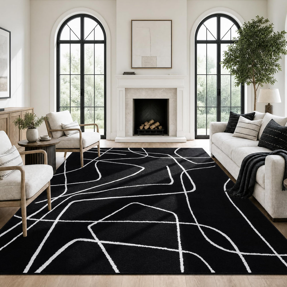 YIHOUSE 6x9 Washable Modern Abstract Black White Area Rug