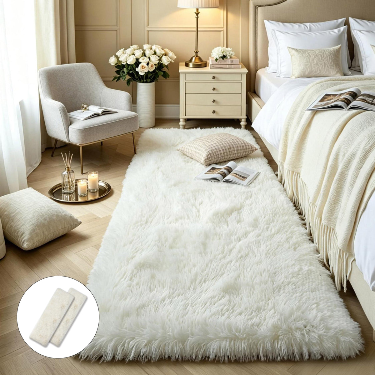 4x6 Light Grey Fluffy Shag Rug for Bedroom, Plush Washable Carpet