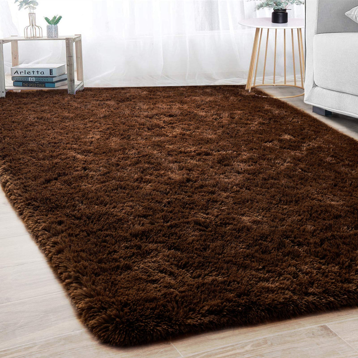 Merelax Soft Area Rug for Livingroom Bedroom, Machine Washable 4x6 Black Rugs Fluffy Shaggy Bedside Rug, Non Slip Indoor Carpet for Nursery Kids Room Home Decor Aesthetic