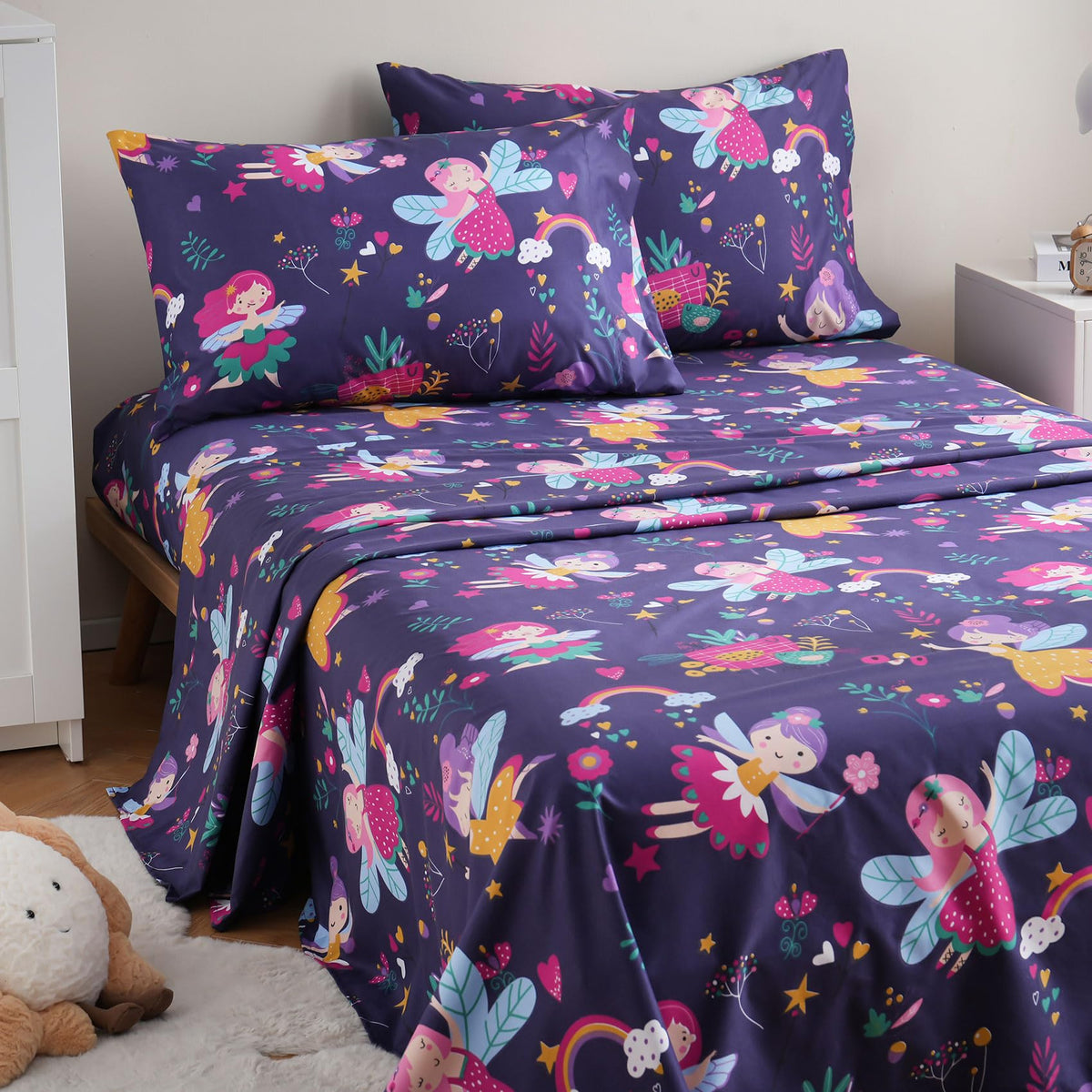 JSD Pink Unicorn Rainbow Kids Full Sheet Set for Girls 4 Piece