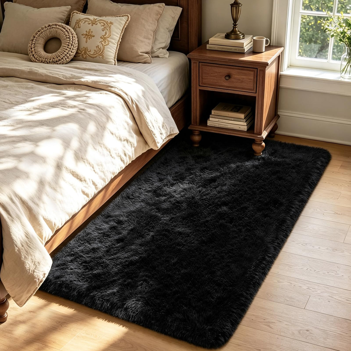 4x6 Beige Rug for Bedroom, Fluffy Shag Area Rug Small Rug Bedroom Carpet