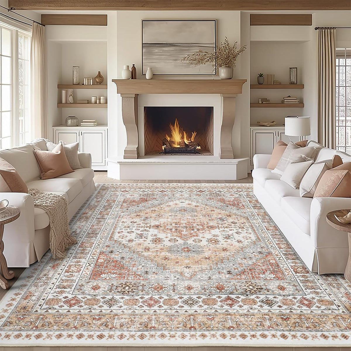 zesthome 5x7 Area Rugs for Living Room,Large Washable Rug,Orange