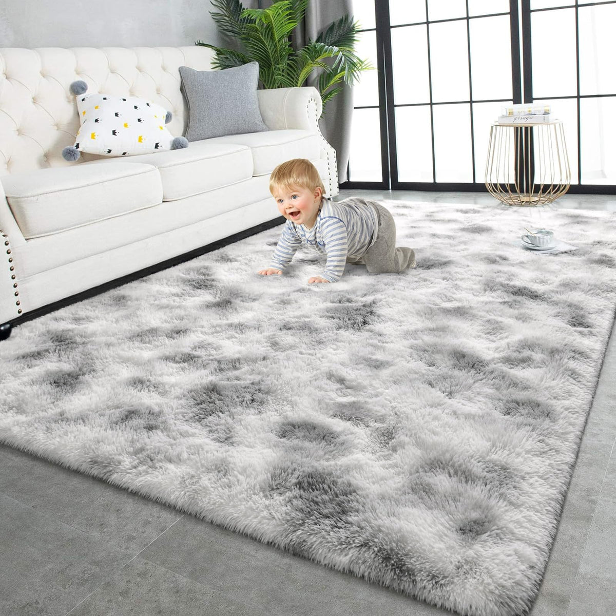 TWINNIS Super Soft Shaggy Rugs Fluffy Carpets, 4x5.9 Feet, Indoor Modern Plush Area Rugs for Living Room Bedroom Kids Room Nursery Home Decor, Upgrade Anti-Skid Rectangular Fuzzy Rug, Grey
