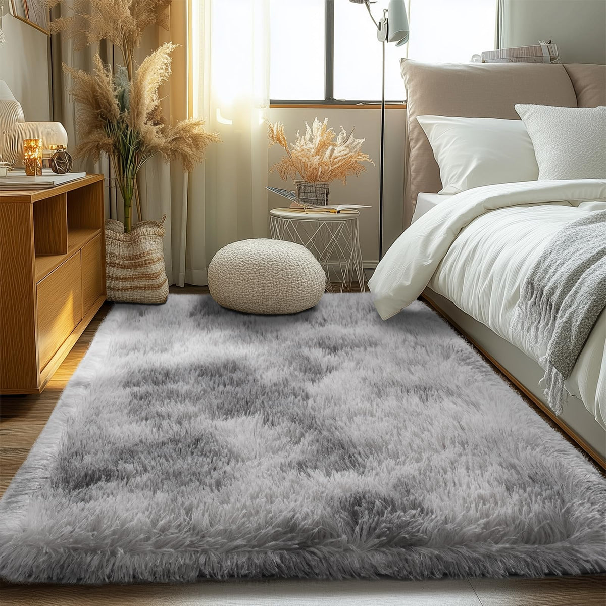 Zentavio Area Rugs for Living Room Grey Rugs for Bedroom 4x6 Carpet Fluffy Furry Soft Shag Aesthetic Plush High Pile Gray Throw Rug for Nursery Kids Room Dorm