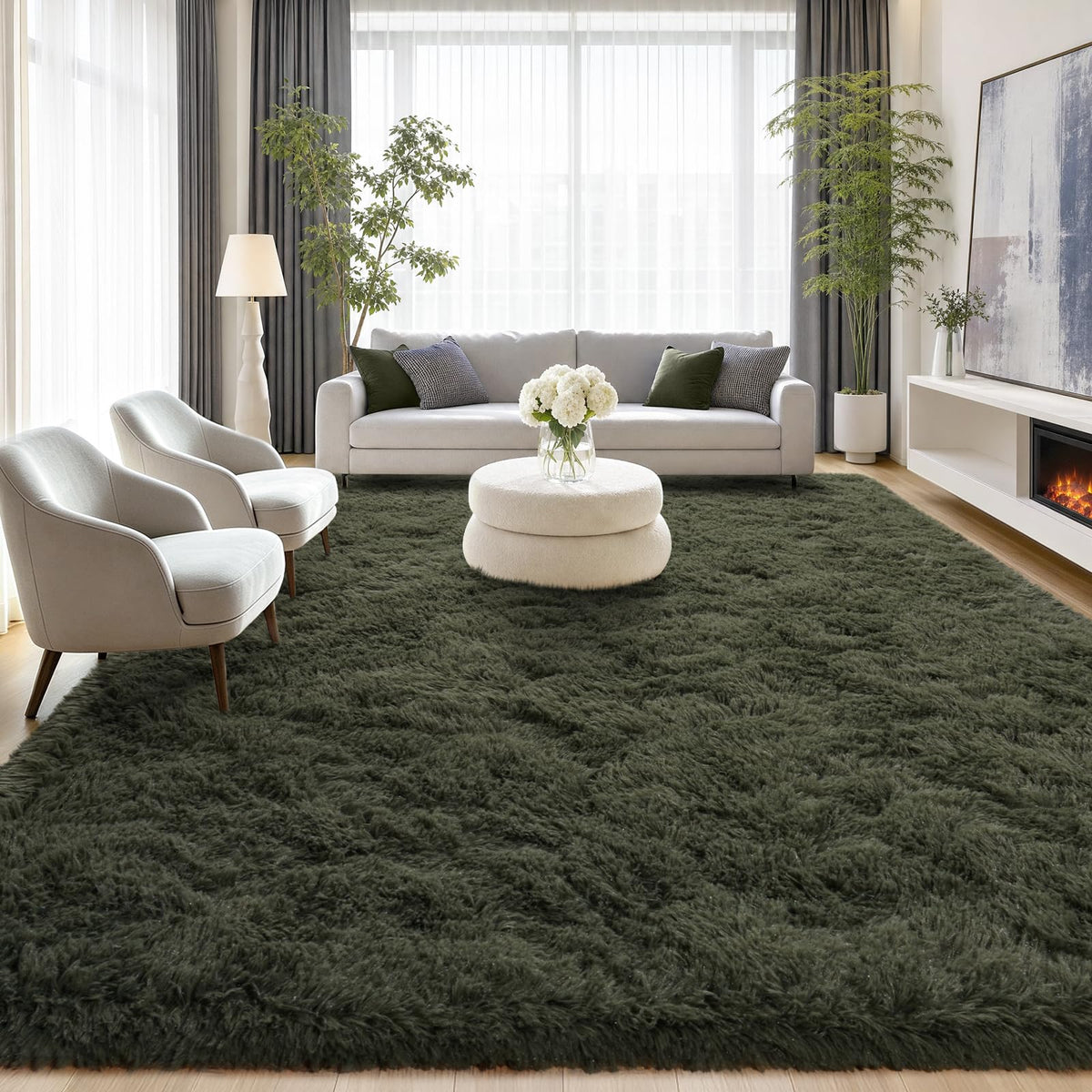 Large Cream White Rugs 5x7, Fluffy Shag Living Room Area Rugs