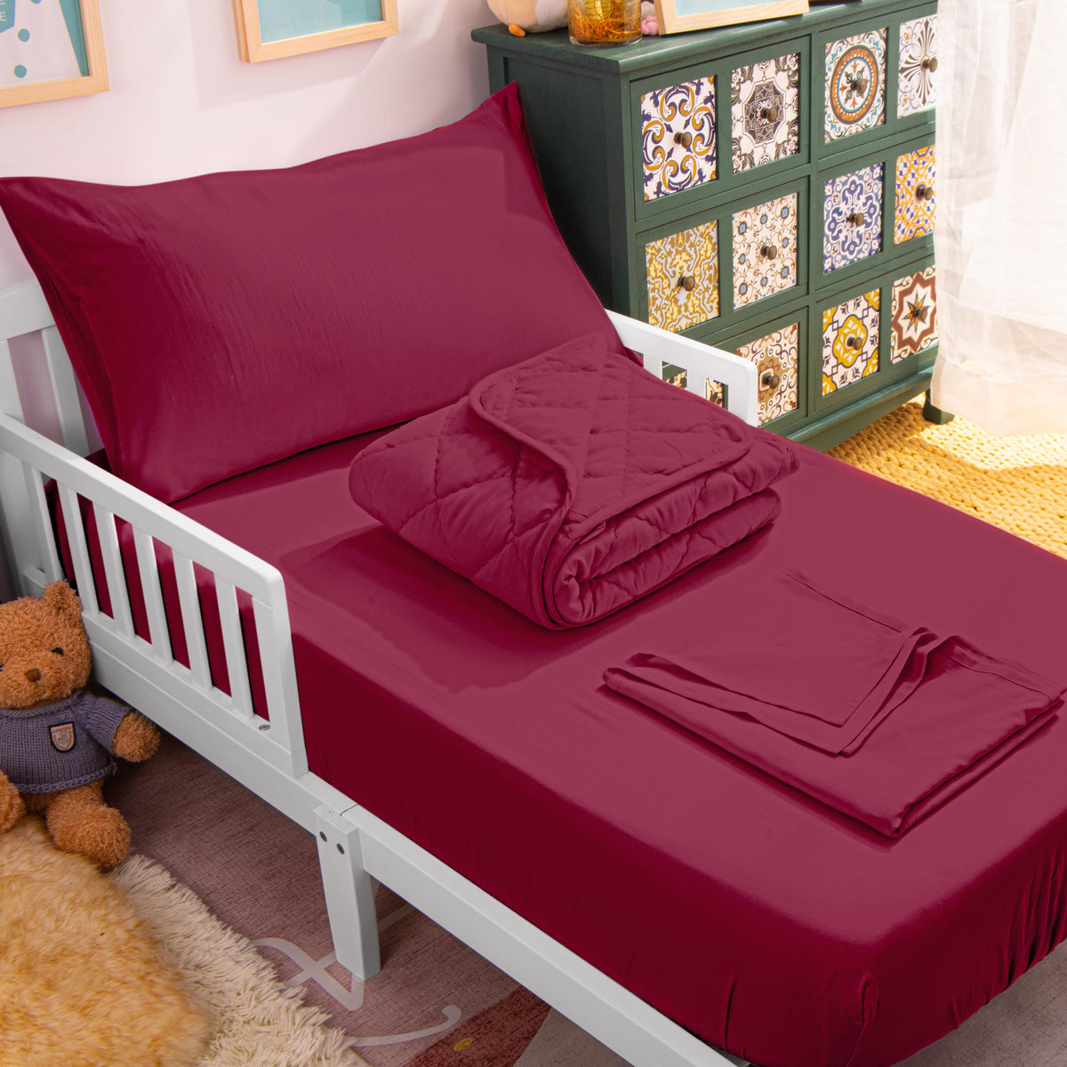NTBAY Toddler Microfiber Bedding Set, 4 Piece, Pink